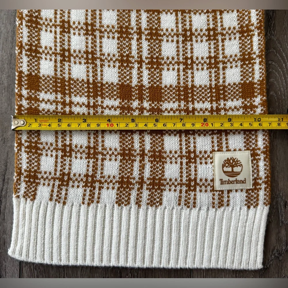 NWT Timberland Tan Buffalo Plaid Scarf 64x10 Adult Size Brown Check Winter Warm
